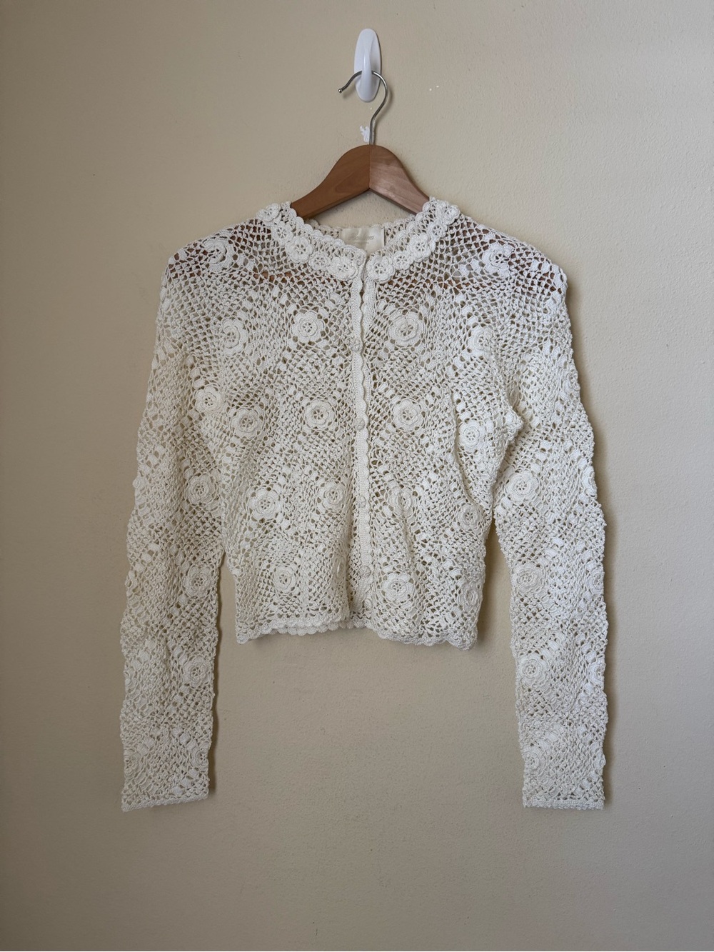 Doen Ottoline Cardigan Sweater Crochet Knit Pearl Small